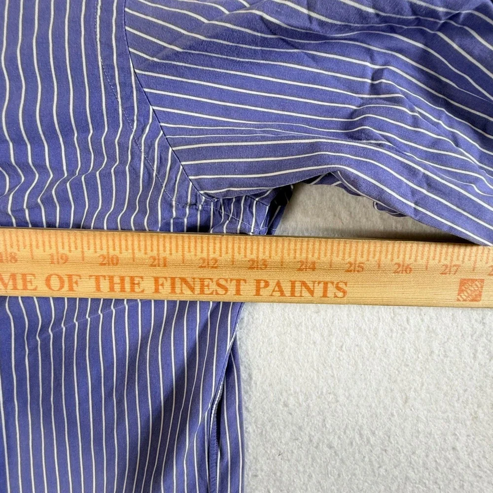 Ralph Lauren Button Down Shirt Mens Large Custom Fit Striped Blue Two Ply Cotton